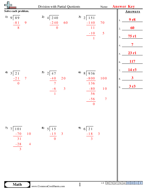  - Division with Partial Quotients worksheet